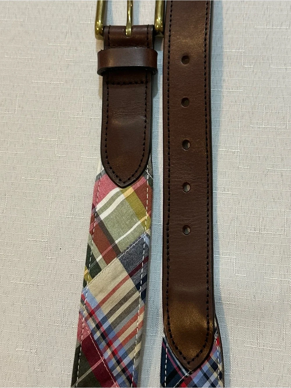 Brooks Brothers 346 Patchwork Madras Leather Belt Size 42